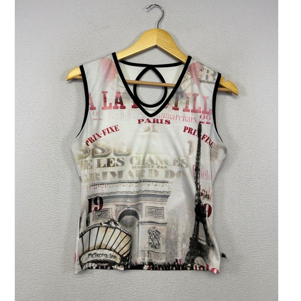 Paris Graphic Print So Sporty Womens L White Sleeveless Activewear Tank Top
